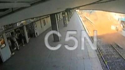 CCTV footage showing the impact of the train crash