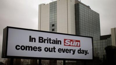 Sun on Sunday billboard outside the News International offices in Wapping, London.