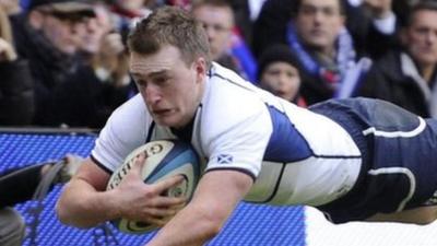 Stuart Hogg scores against France