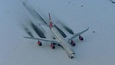 Plane on snow-covered runway