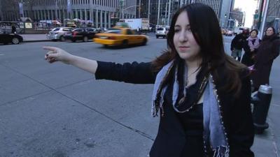 Deborah Feldman hailing a taxi