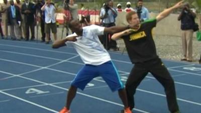 Usain Bolt and Prince Harry pose in Jamaica