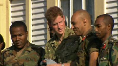 Prince Harry with members of the Jamaica Defence Force