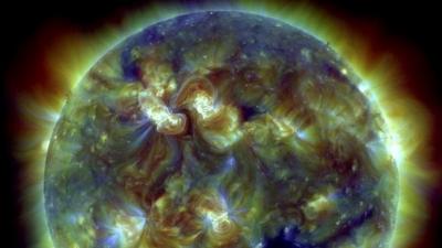 NASA image of solar flares on the sun