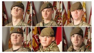 Clockwise from top left: Pte Wade, Pte Wilford, Pte Frampton, Pte Kershaw, Cpl Hartley and Sgt Coupe