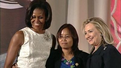 Michelle Obama, Burmese activist Zin Mar Aungwas and Hillary Clinton