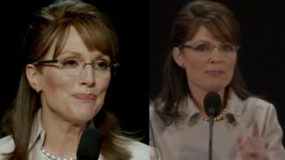 Julianne Moore as Sarah Palin, and Sarah Palin