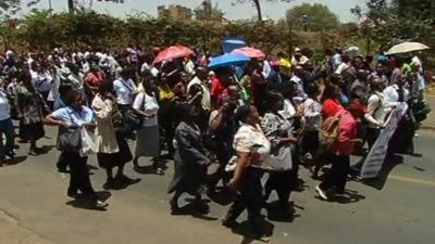 Public health workers on protest march in Kenya