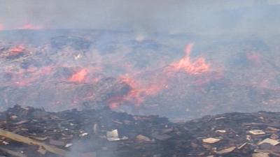 Wood recycling fire at Port Clarence