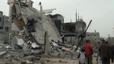 A building damaged in the clashes