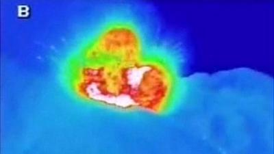 Thermal image of Sakurajima volcano erupting