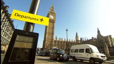 Departure sign in Westminster scene