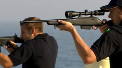 Armed team on merchant ship in the Gulf of Aden