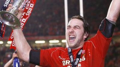 Wales captain Ryan Jones celebrates with the Six Nations trophy in 2008