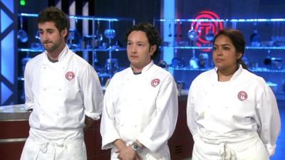 MasterChef finalists (from left) Tom Rennolds, Andrew Kojima and Shelina Permalloo