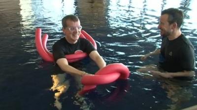 Frank Skinner in a swimming pool