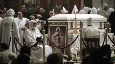 Casket containing the body of Pope Shenouda III