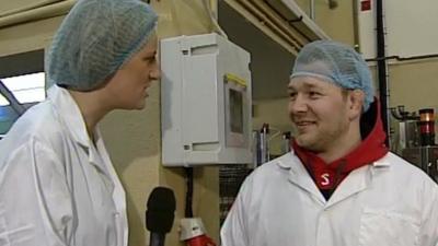 Steph McGovern talks to ice cream factory worker Steve