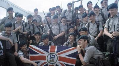 British soldiers preparing to leave for the Falklands
