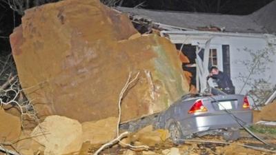 The large boulder that hit a house