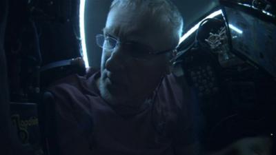 James Cameron inside Deepsea Challenger, a one-man submarine.