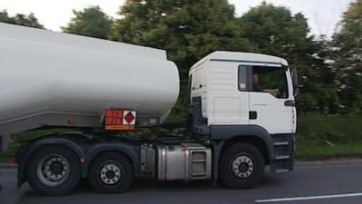 Fuel tanker on road