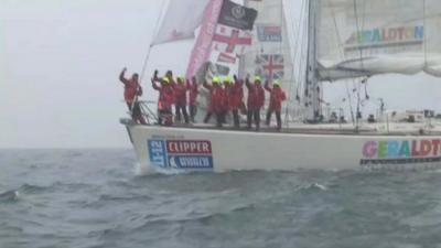 Sailors aboard a yacht bound for the Clipper Round-the-World race