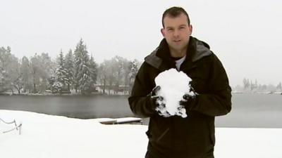 James Cook with large snowball in Aboyne