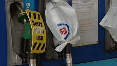 No fuel sign on petrol station forecourt