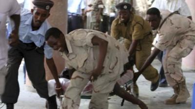 Injured man at Mogadishu national theatre