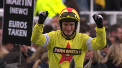 Daryl Jacob celebrates Grand National win