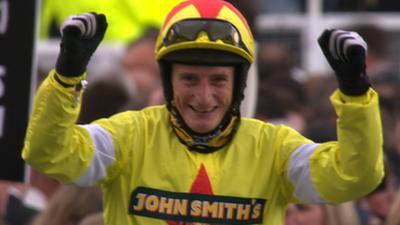 Daryl Jacob celebrates Grand National win