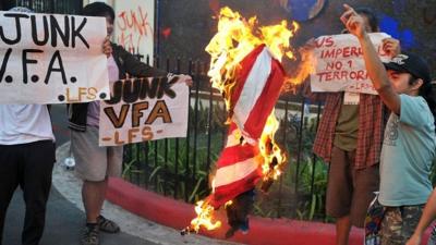 Protesters outside US embassy in Manila, Philippines