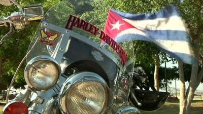 Vintage Harleys on display in Varadero, Cuba