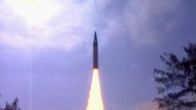 Agni-V missile launching into sky