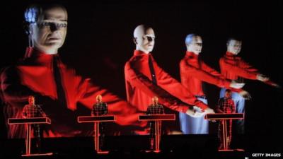 Ralf Hütter (far left) performs with Kraftwerk at the Museum of Modern Art in New York