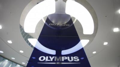 A logo of Japan's Olympus Corp at the company headquarters in Tokyo.