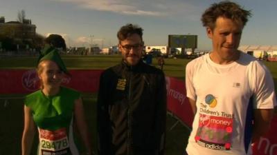 Marathon runners (from left to right) Jo Stocks, Will Young, James Cracknell