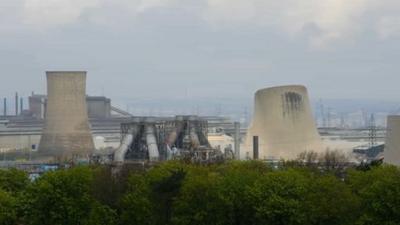 Cooling tower being brought down