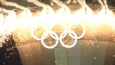 Olympic rings displayed on Birmingham Airport's air traffic control tower