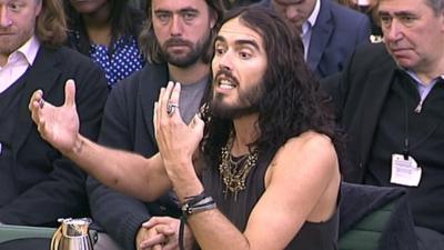 Russell Brand addressing the Home Affairs Select Committee