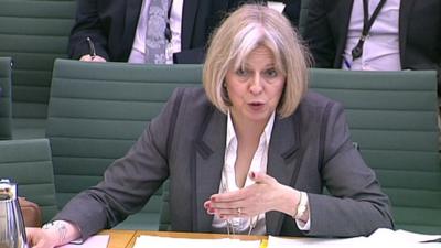 Home Secretary Theresa May giving evidence at the Home Affairs Select Committee on 24 April 2012