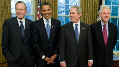 Presidents George H W Bush, Obama, George W Bush and Clinton