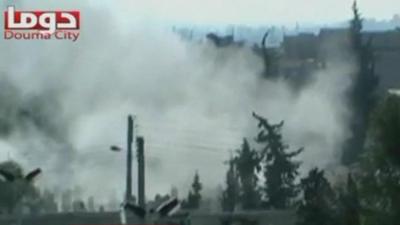 Smoke rising after an explosion