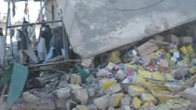 Building damage following blast in Bajaur