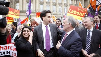 Ed Miliband congratulates leader of the Labour group Albert Bore