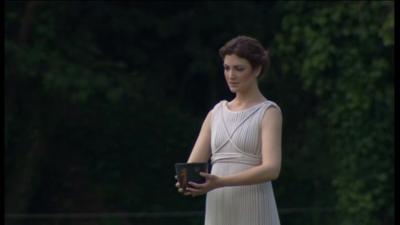 An actress playing a "high priestess" at the Olympic torch lighting ceremony in Greece