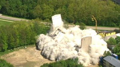 tower block being demolished