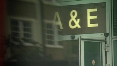 A&E sign above entrance to University College Hospital, London