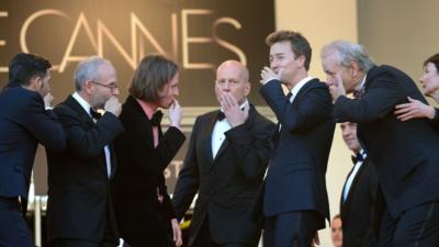 US actor Jason Schwartzman, US actor Bob Balaban, US director Wes Anderson, US actor Bruce Willis, US actor Edward Norton and US actor Bill Murray pose before the opening ceremony of the 65th Cannes film festival